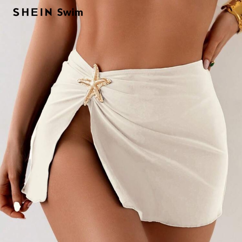 SHEIN White Swim Coverup with Starfish Detail